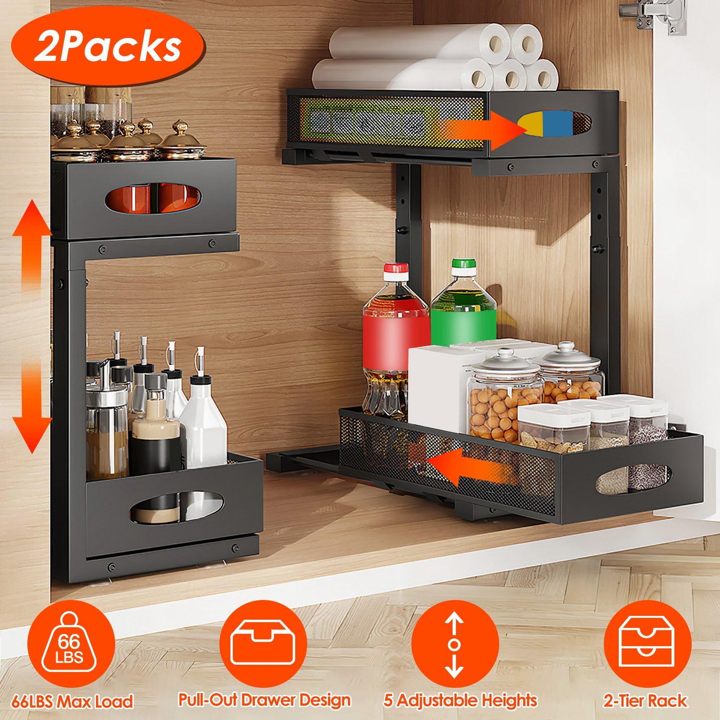 2-Tier Pull-Out Under Sink Organizer – Maximize Hidden Storage Instantly