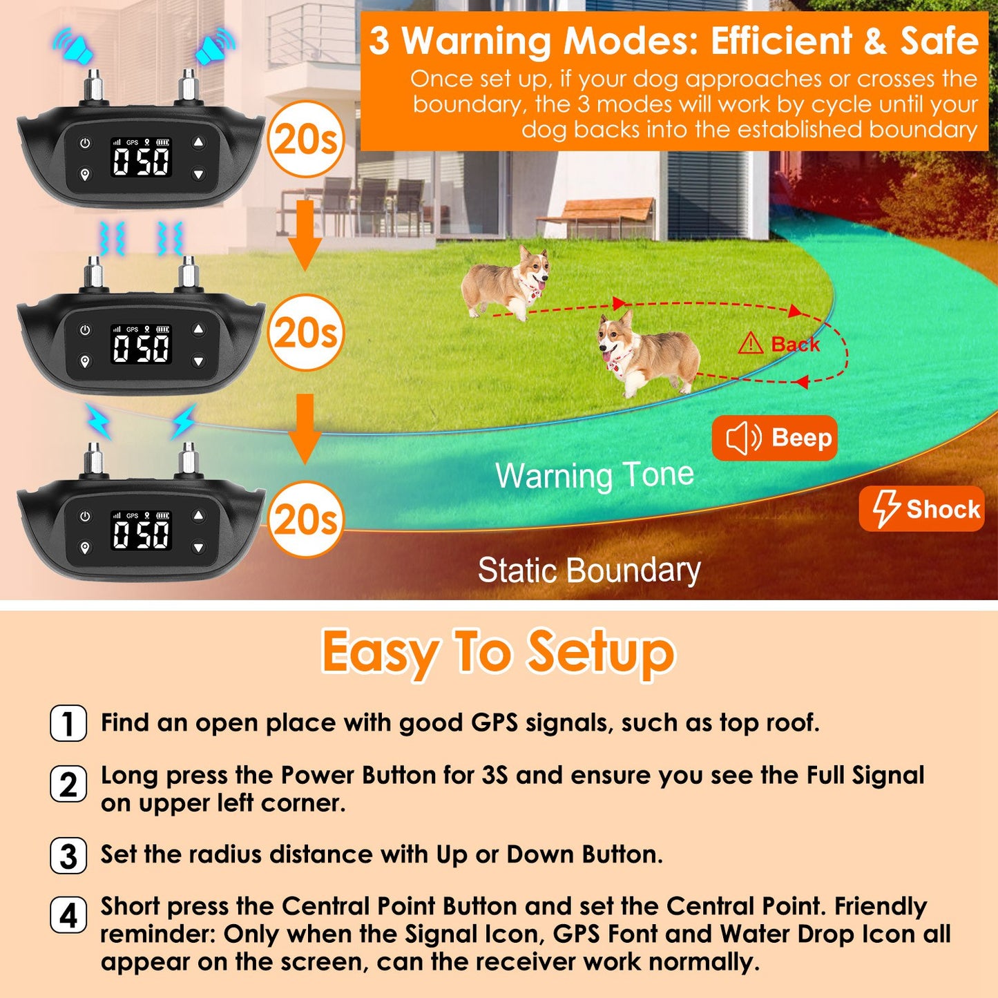 Smart dog safety alert collar — helps prevent your dog from leaving safe zones