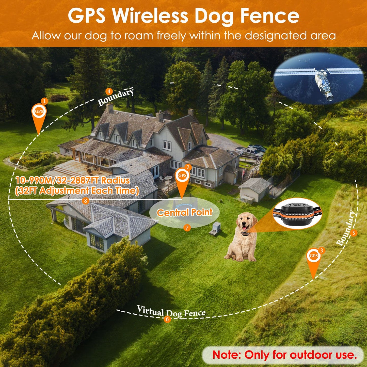 Smart dog safety alert collar — helps prevent your dog from leaving safe zones