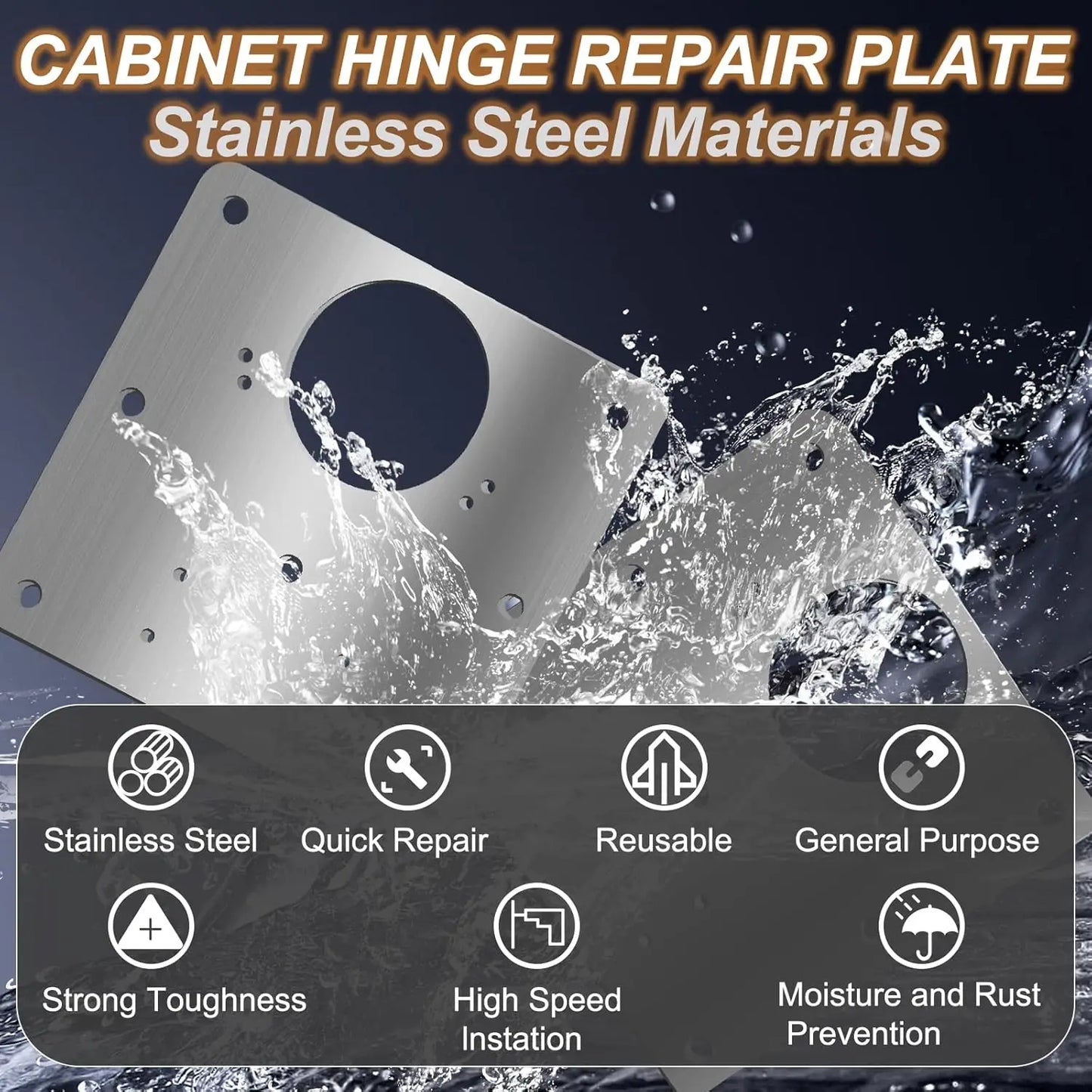 Heavy-Duty Stainless Steel Cabinet Hinge Repair Plate Kit